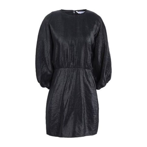 & OTHER STORIES Black Mini Dress Balloon Sleeves Satin Night Out Crewneck HOCO 8 - Picture 1 of 12